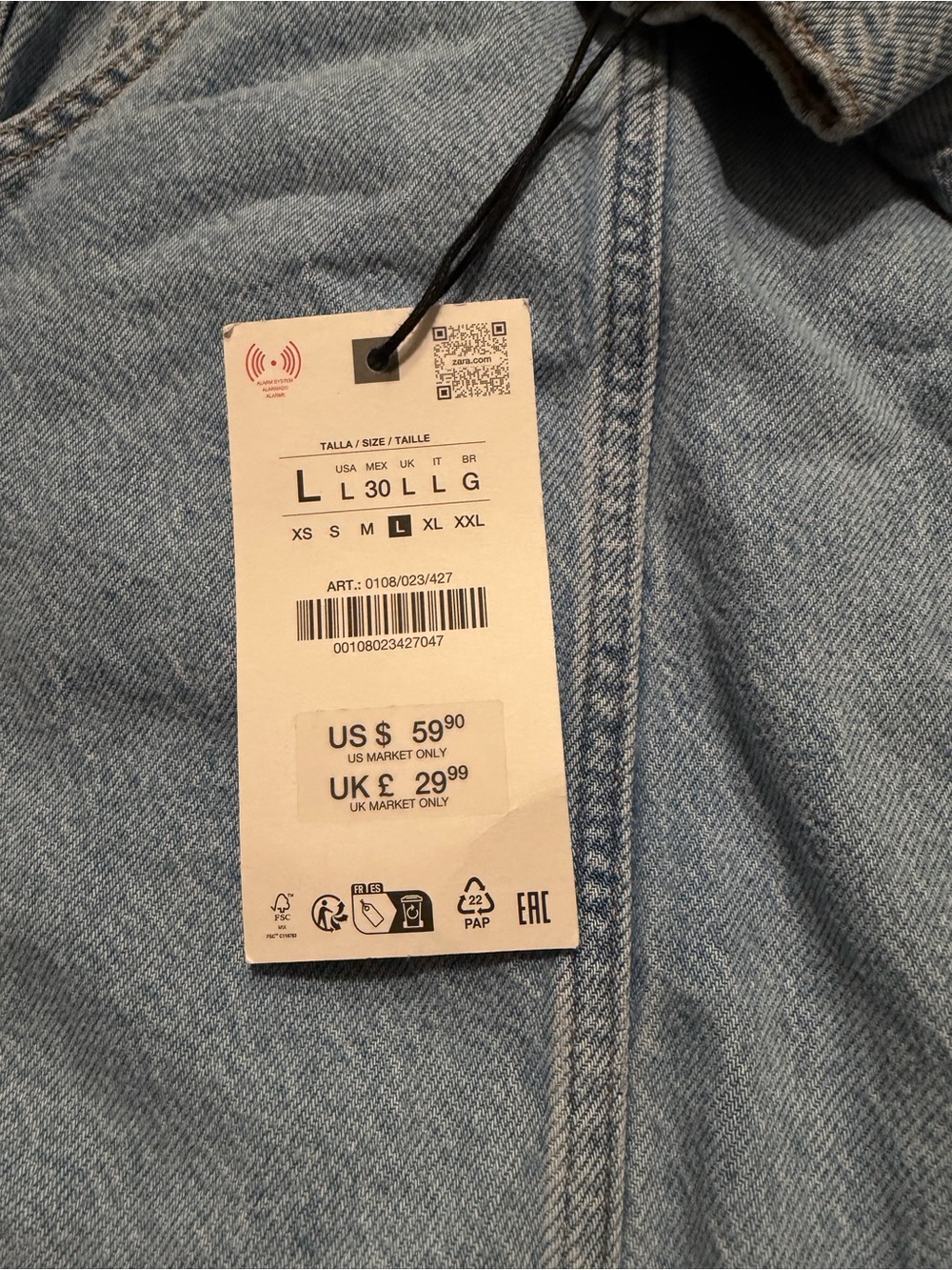 Zara Light Blue Denim Long Sleeve Dress - Picture 3 of 3
